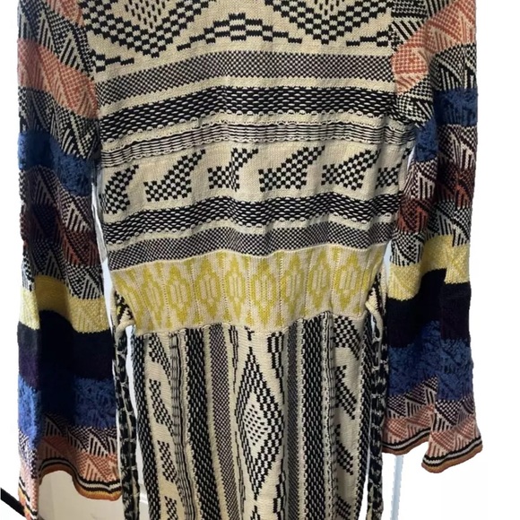 Free People Sz L Bell Sleeve Patchwork Sweater Dress 70s Retro Striped Knit Boho - Picture 4 of 8